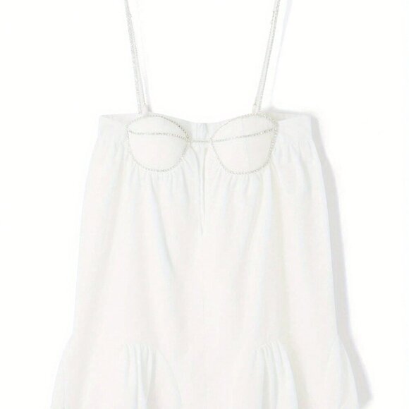 White Casual Women's Spaghetti Strap Rhinestone Cutout Mini A-Line Dress - Picture 7 of 10